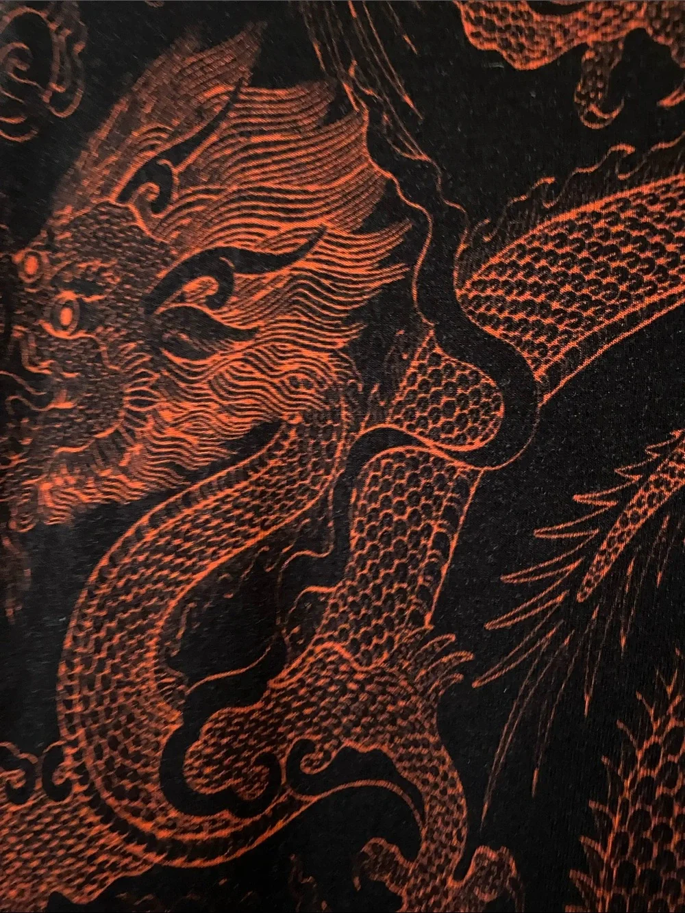 Johnny Was Black with Rust Dragon Print V-Neck Button Long Sleeve Top - Picture 6 of 7
